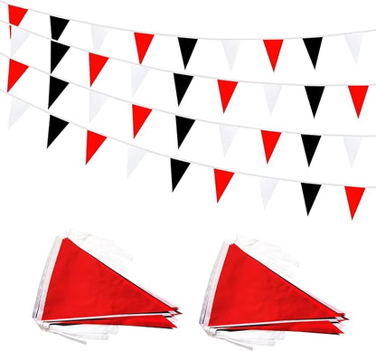 100 Feet 60 Pcs Red White and Black Pennant Banner Flag String Hanging Triangle DIY Flag, Bunting Streamers Decorations for Grand Opening, Birthday, Wedding Celebration (Red White & Black)