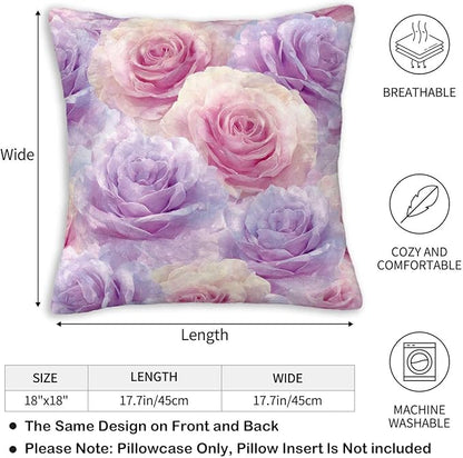 Rose Throw Pillow Covers Set of 2 | 18x18 Inches Cushion Cases for Couch, Sofa, Bedroom and Living Room | Romantic Floral Pillowcases for Home Decoration