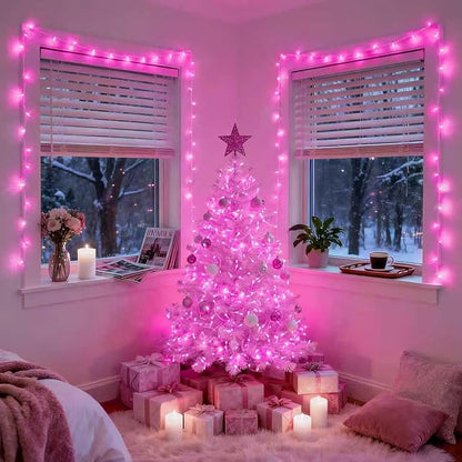 JMEXSUSS 600 LED Pink Christmas Lights for Decorations, 168ft Pink String Fairy Lights Indoor Outdoor Clear Wire for Girl's Room Bedroom Brithday Party Yard Decor
