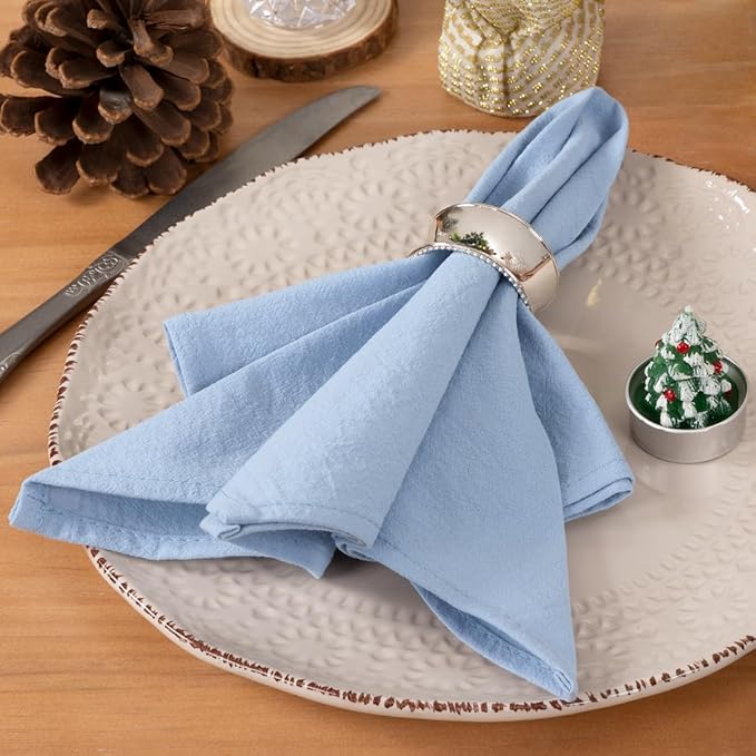 Socomi Cloth Napkins Blue Fall Thanksgiving Washable Reusable Bulk Linen Cotton Napkins Set of 10 17"x17" for Wedding Party Bridal Baby Shower Birthday Dining Table Decorations
