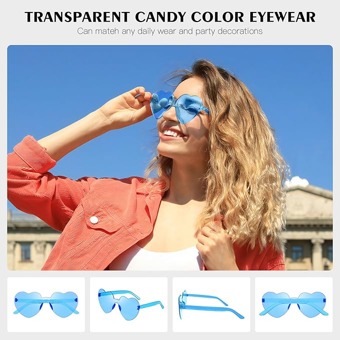 SUNOVELTIES 18 Heart Shape Rimless Sunglasses Transparent Candy Color Party Glasses Colored Eyewear for Women
