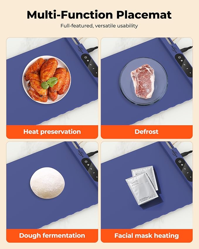 Electric Warming Mat for Food (2-Pack)-Full Surface Fast Heating Silicone Warmer Tray with 3-Level Temperature, Auto-Off, Raised Feet for Table Protection for Gatherings, Parties,Home Buffets