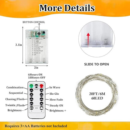6 Pack Total 120FT 360LED Fairy Lights Battery Operated with Rmote, Waterproof Twinkle Lights with Timer Indoor Outdoor, Cuttable String Light for Bedroom, Classroom, Wedding, DIY, Christmas Decor