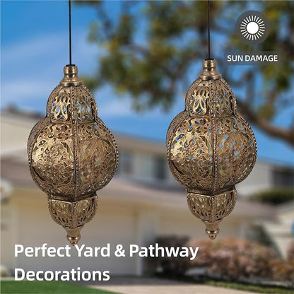Hanging Solar Lights Garden Lights Metal Moroccan Lamp Waterproof for Outdoor Hanging Decor Yard Backyard Garden Decorative (1 Pack, Bronze)