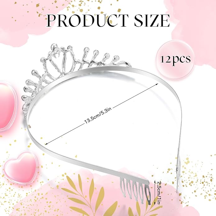 Remuuly 12 Pcs Princess Tiara for Women Silver Queen Tiara Rhinestone Hair Accessories, Princess Headbands Bulk for Bridal Wedding Birthday Prom Christmas Party, with Comb