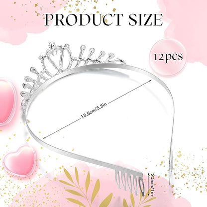 Remuuly 12 Pcs Princess Tiara for Women Silver Queen Tiara Rhinestone Hair Accessories, Princess Headbands Bulk for Bridal Wedding Birthday Prom Christmas Party, with Comb