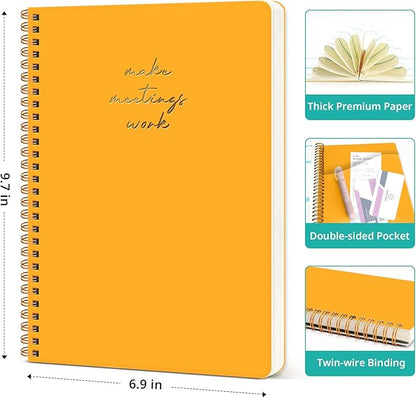 Meeting Notebook for Work Organization - Work notebook with action items, Meeting Minutes Planner Notebook, Perfect Office Supplies for Men & Women - Yellow