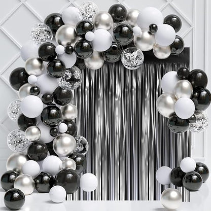 3 Pack 3.3 x 8.2 ft Matte Black Foil Fringe Backdrop Curtains,Gray Tinsel Streamers Party Decorations, Fringe Backdrop, Door Shimmer for New Years, Halloween, Black Theme Party