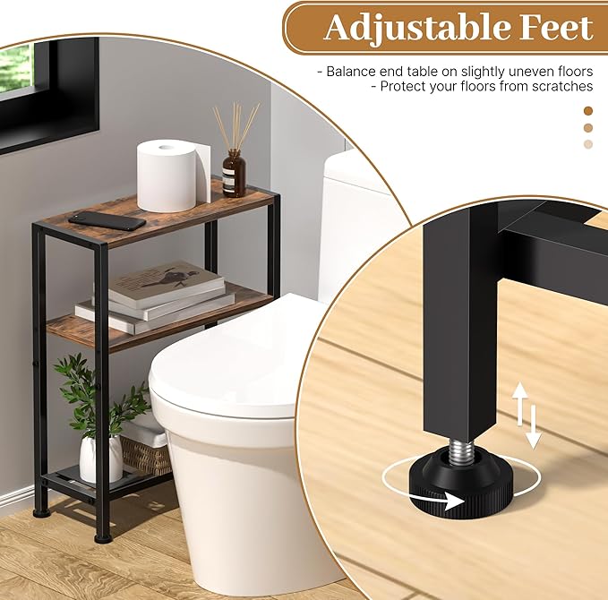 Narrow Side Table Set of 2 for Small Space, 2-Tier Small End Table with Shelf Holder, Slim Nightstand, Skinny Snack Couch Table in Living Room, Bedroom, Study, Kitchen and Balcony (Rustic Brown)