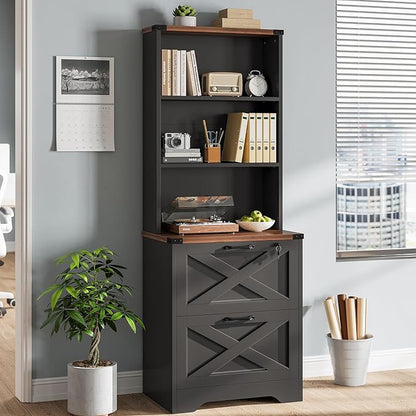 SEDETA 2 Drawer File Cabinet with Lock, Wood Filing Cabinet fits Letter, Legal, A4 Size, Hanging File Folders, Farmhouse File Cabinets for Home Office with Adjustable Storage Shelf (Black)