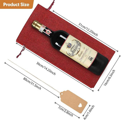 Homum 12Pcs Premium Burlap Wine Bags, Reusable Wine Bottle Bags for Weddings, Parties, Blind Tastings, Christmas, Birthdays, Housewarming, Home Storage (Red)