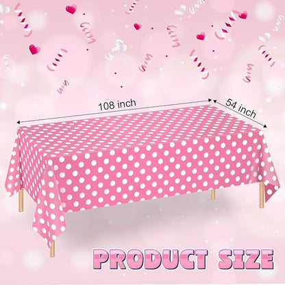 WNINK 4 Pack Pink and White Polka Dot Tablecloths – Pink Disposable Plastic Waterproof Table Cover, 54" x 108", for Birthday, Wedding, Bridal Shower, Bachelor, Pink Girl Party, and Picnic