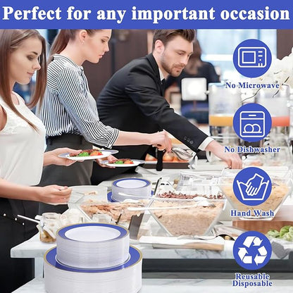 100Pack Plastic Plates Disposable Heavy Duty for Christmas Include 50PCS 10.25inch Dinner plates and 50PCS 7.5inch Dessert Plastic Plates for Party Wedding Birthday New Year