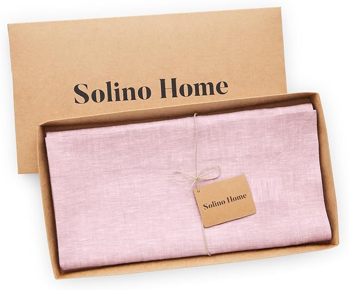 Solino Home Linen Tablecloth 52 x 52 Inch - 100% Pure Linen Square Table Throw - Athena, Machine Washable Bubblegum Pink Tablecloth