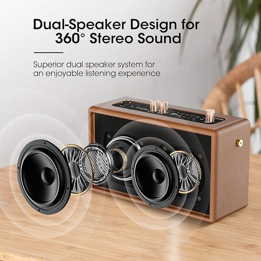 Karaoke Machine, Retro-Design Speaker with 2 Wireless Microphones for Adults & Kids, Portable Karaoke System for Home Party, Bluetooth/AUX/USB/TF/TWS Support, Gifts for Women & Girls - Brown