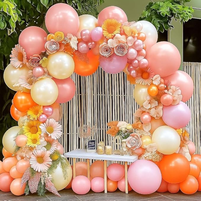 Pink Orange Balloons Double Stuffed Pearl Balloon Arch Latex Rose Light Pink Nude Balloon Garland for Birthday Thanksgiving Baby Shower Wedding Bridal Shower Fall Party Home Decoration