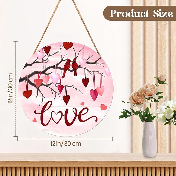 Valentine's Day Love Pink Welcome Door Sign 12x12 Red Love Heart Bird Decorations Door Hanger Rustic Wooden Hanging Wall Plaque Sign Happy Valentines Day Wreath for Front Door Porch Housewarming Gifts