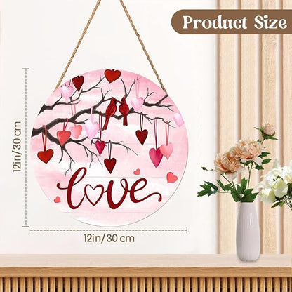 Valentine's Day Love Pink Welcome Door Sign 12x12 Red Love Heart Bird Decorations Door Hanger Rustic Wooden Hanging Wall Plaque Sign Happy Valentines Day Wreath for Front Door Porch Housewarming Gifts