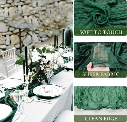 10 Pack Emerald Green Cheesecloth Christmas Table Runner 35 x 120 inch Long Boho Cheese Cloth Gauze Table Runners for Wedding Bridal Shower Birthday Party Christmas Decorations
