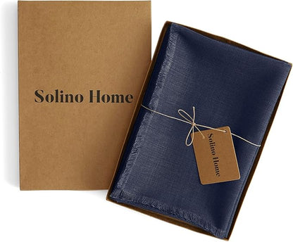 Solino Home Navy Blue Linen Napkins Set of 4-100% Pure Linen Cloth Washable Dinner Napkins 20 x 20 Inch for Fall, Autumn, Christmas, Holiday, Winter, New Year - Fringe