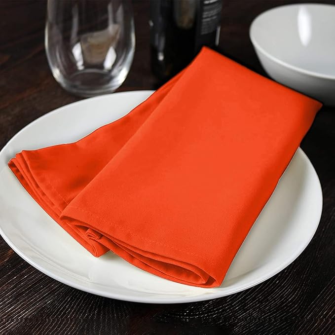 Orange Cloth Napkins Bulk (Pack of 24) - 100% Polyester Dinner Linen Napkins Cloth Washable & Reusable - Durable with Hemmed Edges - Ideal for Parties and Weddings (17x17 Inches)