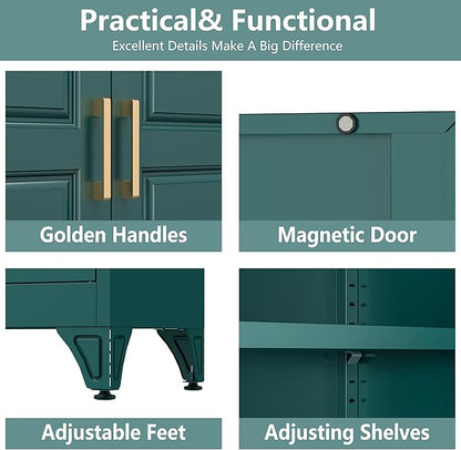 Metal Storage Cabinet,75" Tall Kitchen Pantry Storage Cabinet with Doors and Adjustable Shelves, Green Metal Pantry Cabinets, Large Cupboard for Kitchen, Dining Living Room, Bathroom, Office