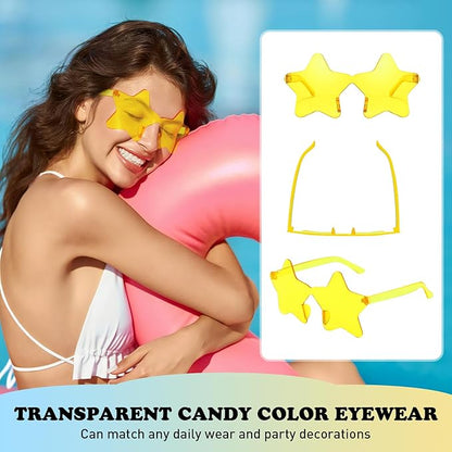 Matcheck 40 Pack Star Shaped Rimless Sunglasses Bulk Transparent Candy Colored Glasses Frameless Party Eyewear for Adults