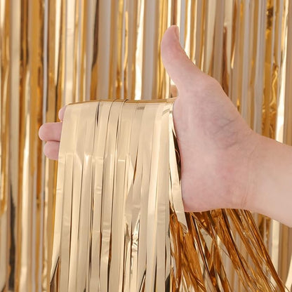 3 Pack 3.3x8.2 Feet Champagne Foil Fringe Backdrop Curtains, Tinsel Streamers Birthday Party Decorations, Fringe Backdrop for Graduation, Baby Shower, Gender Reveal, Disco Party