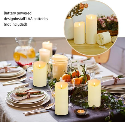 Fo32won Flameless Flickering Candles with Remote Timer, Set of 6 Ivory Led Battery Operated Candles for Home Decor Xmas Halloween (D3 x H3 3" 4" 5" 6" 7")