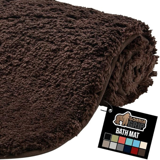 GORILLA GRIP Bathroom Rugs, Ultra Soft Absorbent Mat, Thick Plush Bath Rug, Machine Washable, Microfiber Quick Dry, Mats for Shower, Bathtub and Floor, Home Decor Accessories, 24x17, Brown