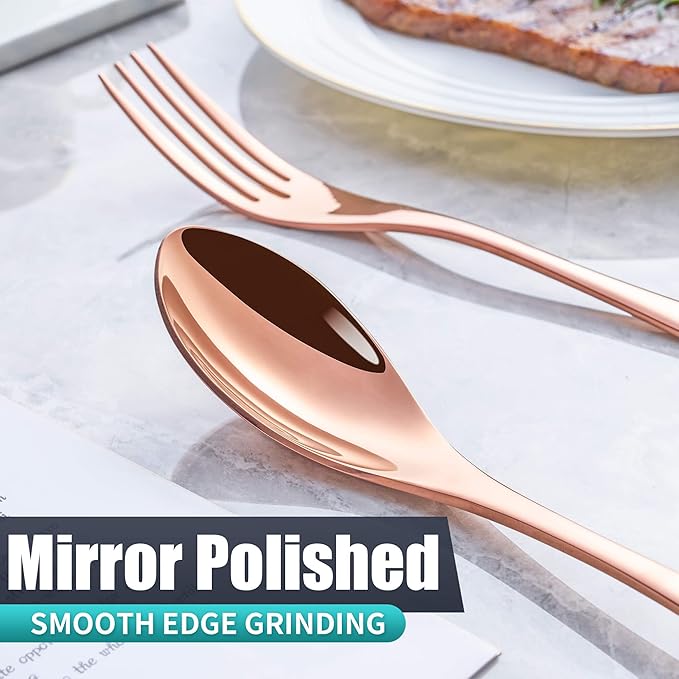 20 Pieces Rose gold Silverware Set Service for 4,Modern 18/10 Stainless Steel Flatware Cutlery Set,Utensil Set for Home Restaurant Hotel,Mirror Polished,Dishwasher Safe