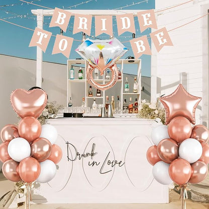 Bridal Shower Decorations Rose Gold Bridal To Be Balloon Set with Star Heart Diamond Ring Foil Balloons Bunting Banner Heart Paper Garland Rose Gold White Bachelorette Marriage Engagement Party Women
