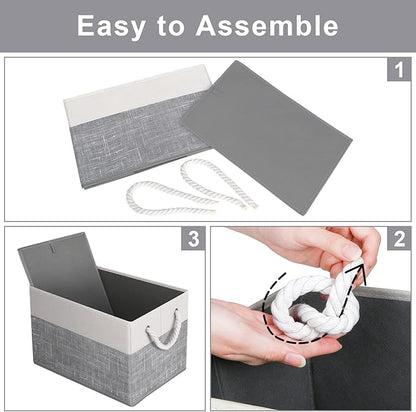 Fab totes Storage Bins [2-Pack], Foldable Storage Baskets for Organizing Toys, Books, Shelves, Closet, Large Storage Box with Rope Handles, Sturdy Organizer Bins, White & Grey