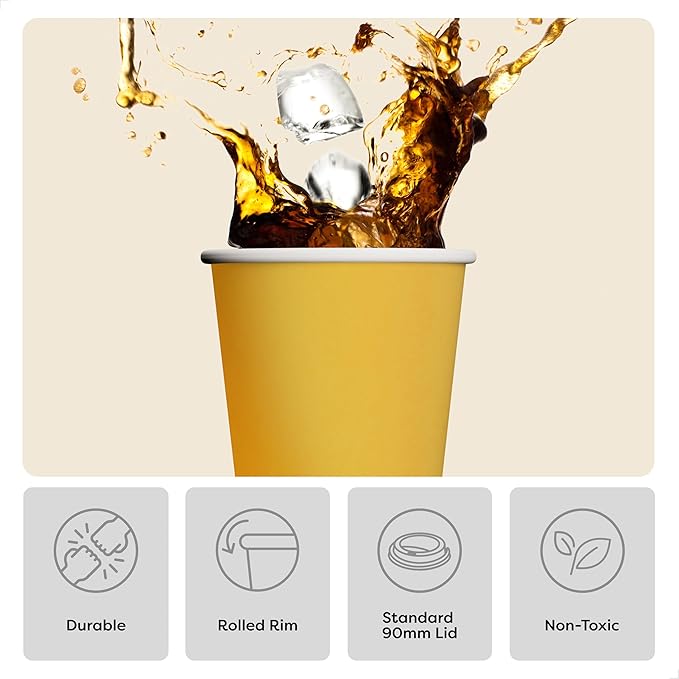 Tossware GO 12 oz Double Wall - Mix Color Paper Cup Set - Premium Quality Food Safe - For Hot & Cold Drinks - Disposable & Recyclable - Perfect for Parties, Home & Office - Set of 100