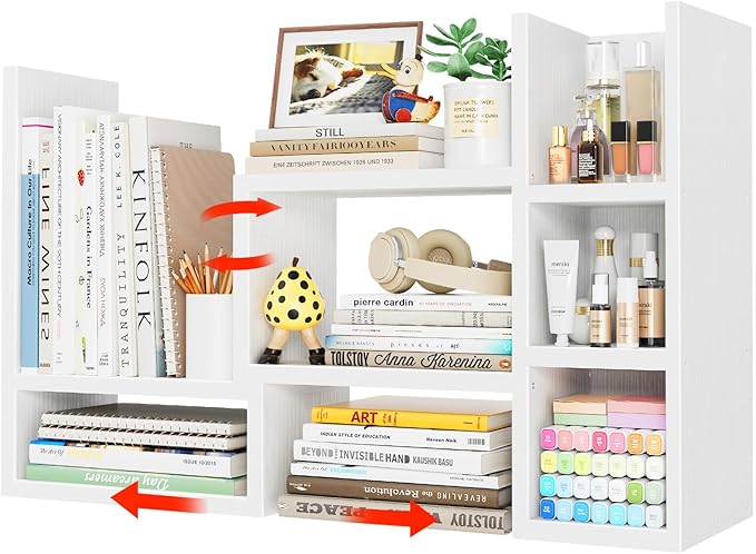 Desk Shelves Desktop Organizer Shlef - White Office Organization for Top of Desk Organizers and Accessories Corner Bookshelf Table Top Shelving Small Hutch Decorations for Women Office