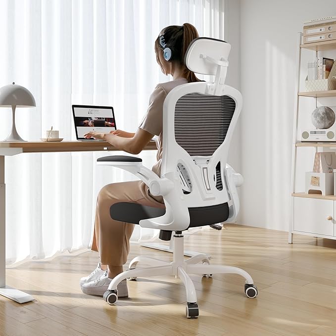 Synorla Office Chair Ergonomic Desk Chair, 330LBS Capacity, High Back Computer Design for Long Hours Comfort, Rolling Swivel Executive Task for Home Office with Flip-up Armrests (White Black)