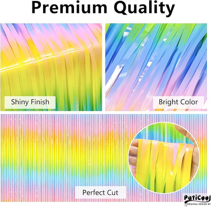Thicken Pastel Rainbow Streamers 4 Pack 3.2 x 8.2 FT, Pastel Birthday Decrorations Tinsel Backdrop Curtains, Foil Fringe Photo Backdrop for Baby Shower, Easter, Spring Party Decorations