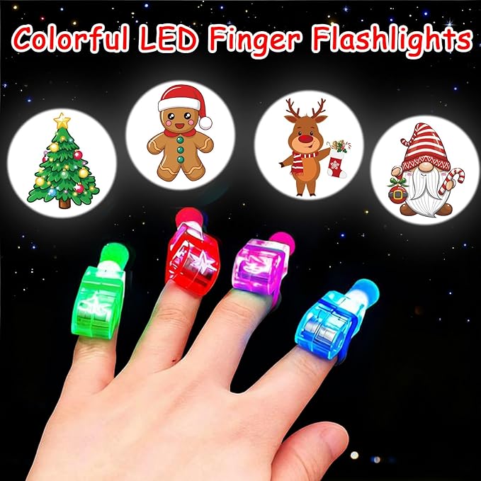 40PCS Christmas Party Favors for Kids,Christmas LED Light Up Finger Lights Glow in the Dark Party Favors for Kids, Classroom Prizes Trick or Treats Gifts