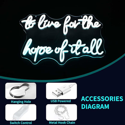 Neon Signs for Wall Decor, JGHTURIE To Live for the Hope of It All Neon Sign for Room Home Party Office Beer Bar Led Signs for Man Cave Light Up Sign USB Powered
