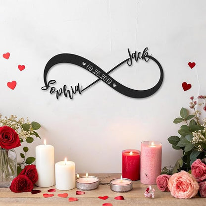 Personalized Anniversary Wedding Gifts for Couples, Metal Signs Customized with Couples Name and Date, Wedding Sign, Infinity Heart Metal Wall Decor, Engagement Bridal Shower Gifts Color04