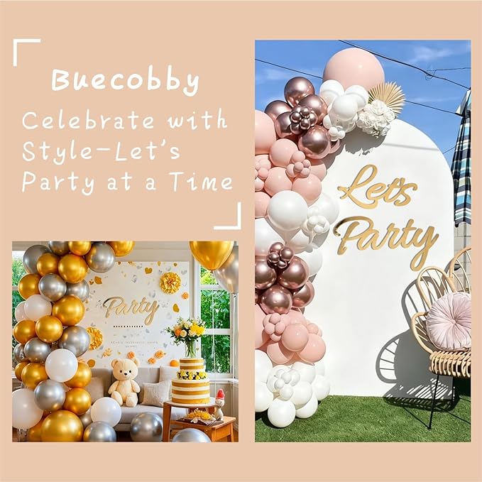 Let's Party Sign for Backdrop Decor Waterproof Lettering for Balloon Arch Garland Birthday Wedding Baby Shower Graduation Bachelorette Party Christmas Celebrate Decorations (Gold)