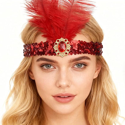 Feather Headpiece Sequins Headbands 1920s Flapper Showgirl Headpieces for Women Girls Carnival Party Accessories