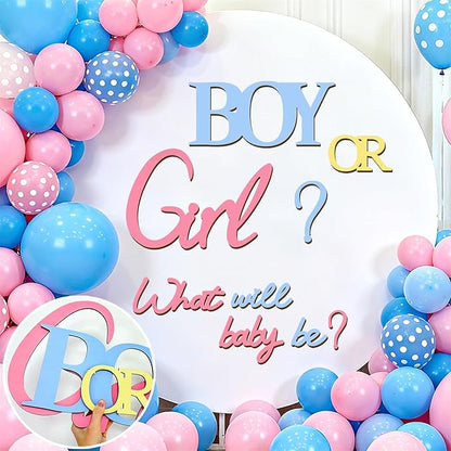 Large Wooden Boy or Girl Signs Gender Reveal Party Decoration Ideas Decals for Balloon Arch Oh Baby Shower Letters Sign He or She What Will Baby Be Stickers for Backdrop Pregnancy Banner Photo Props