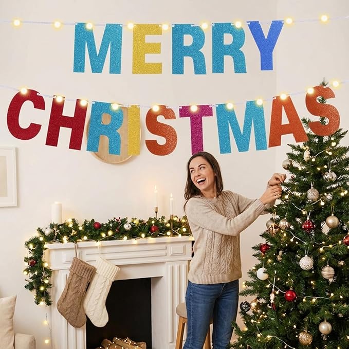 TaoBary 112 Pcs DIY Letter Kit Glitter Customizable Banner Letters Include 107 Letters and Numbers 3 Rope and 2 Needles for Birthday Halloween Christmas Wedding Valentine Party Decor(Rainbow)