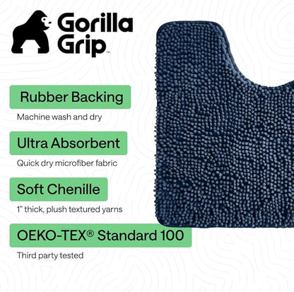 GORILLA GRIP Bathroom Rug Sets, Soft Chenille 2 Piece Area Rugs Set, Toilet Base Mat and 30x20 Carpet, Absorbent Microfiber Washable Mats Dry Quickly, Home Décor and Bath Room Accessories, Navy Blue