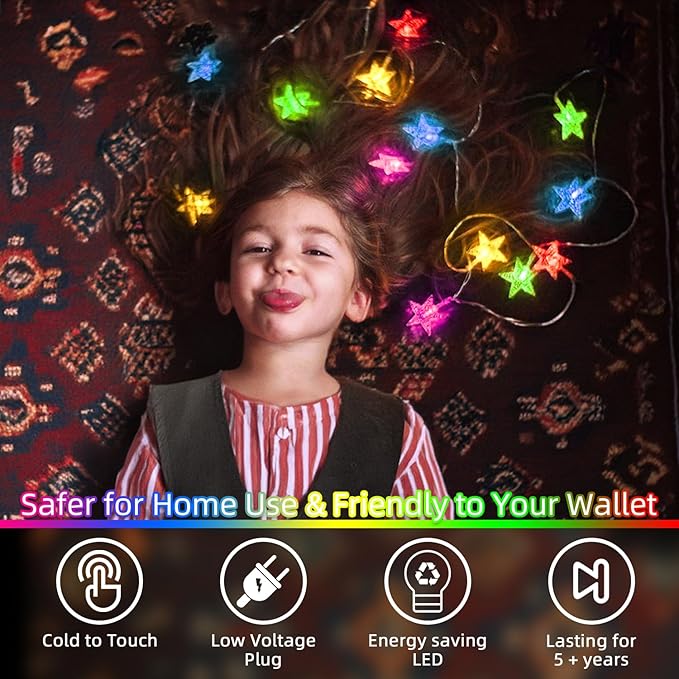 120 LED 40FT Star String Lights, 8 Modes Plug in Christmas Lights with Timer & Memory, Indoor Outdoor Christmas Twinkle Lights for Birthday Party Bedroom Wedding Home Classroom Decor Multicolor
