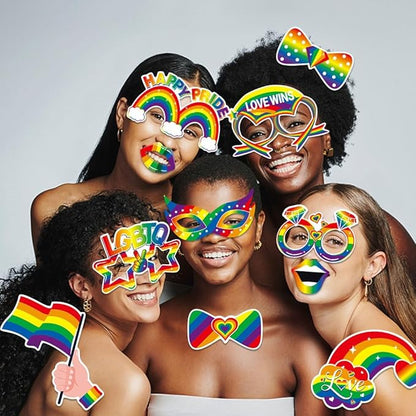 Pride Accessories, Kaluofan 28 PCS LGBTQ Party Photo Booth Props, Rainbow Heart Gay Pride Day and Month Decorations LGBTQ Parade Wedding Celebration Rainbow Friends Party Favor Supplies