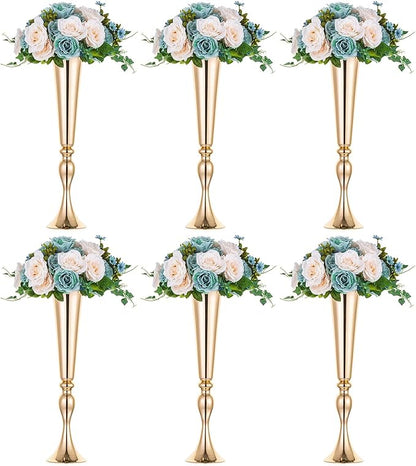 NUPTIO Gold Tall Centerpiece Table: 21.9" Trumpet Vases for Wedding Metal Flower Stand for Party Decorations Set of 6