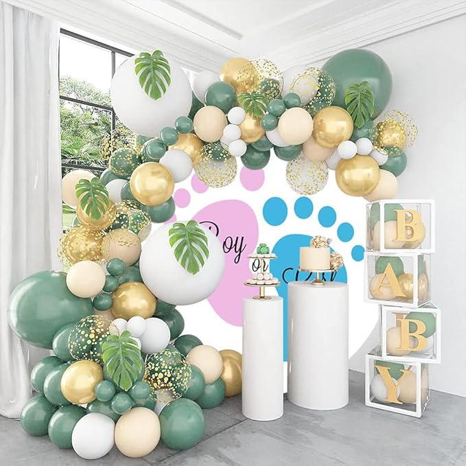 OERJU Round Gender Reveal Backdrop Cover, Blue, 7.2ft Diameter, Polyester, Includes Only Backdrop, Perfect for Baby Shower, Pregnancy Surprise Party Decorations
