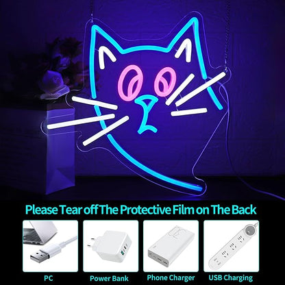 Cat Neon Sign - HSJNJKFU Cat Neon Signs for Wall Decor LED Light Signs for Man Cave Room Home Party Birthday Beer Signs - LED Neon USB Powered